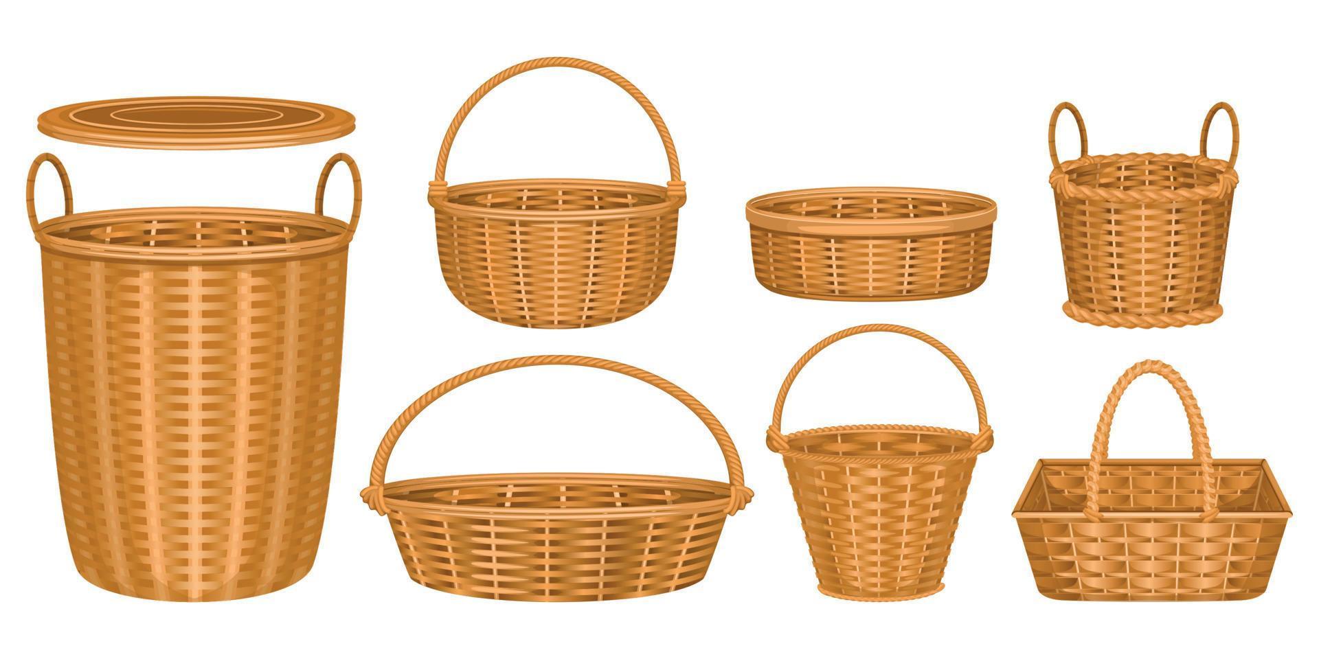 Wicker Baskets Icon Set vector