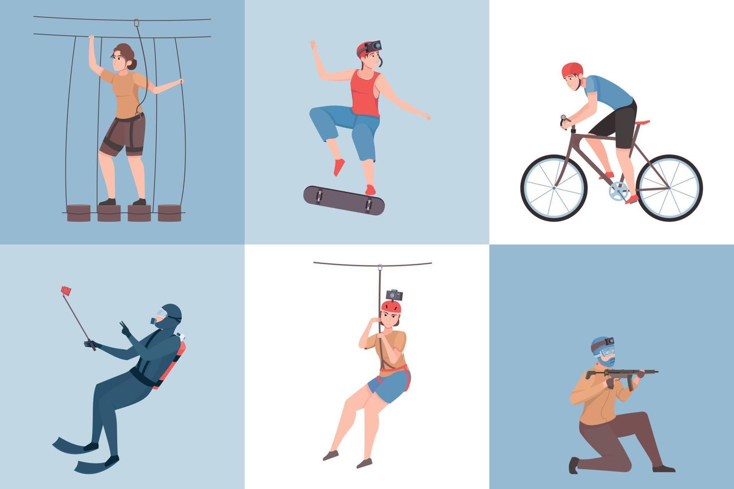 Extreme Outdoor Activities Six Square Icons vector