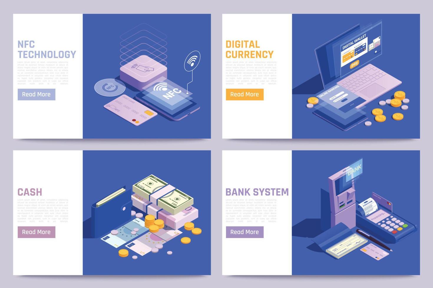 Financial Technology Webpages Set vector