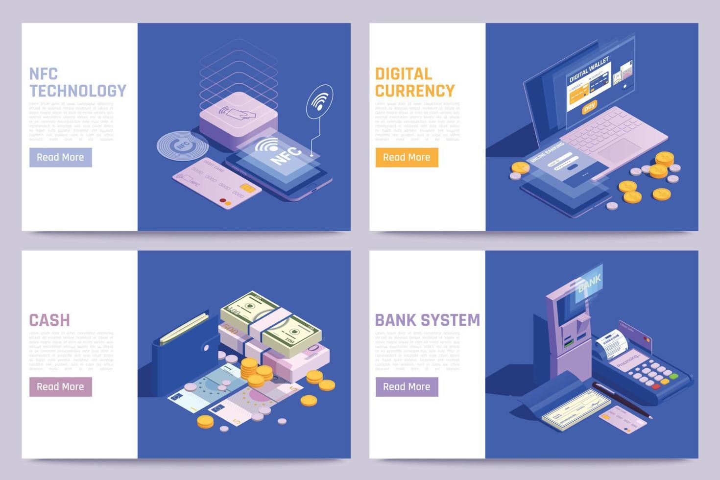 conjunto de páginas web de tecnología financiera vector