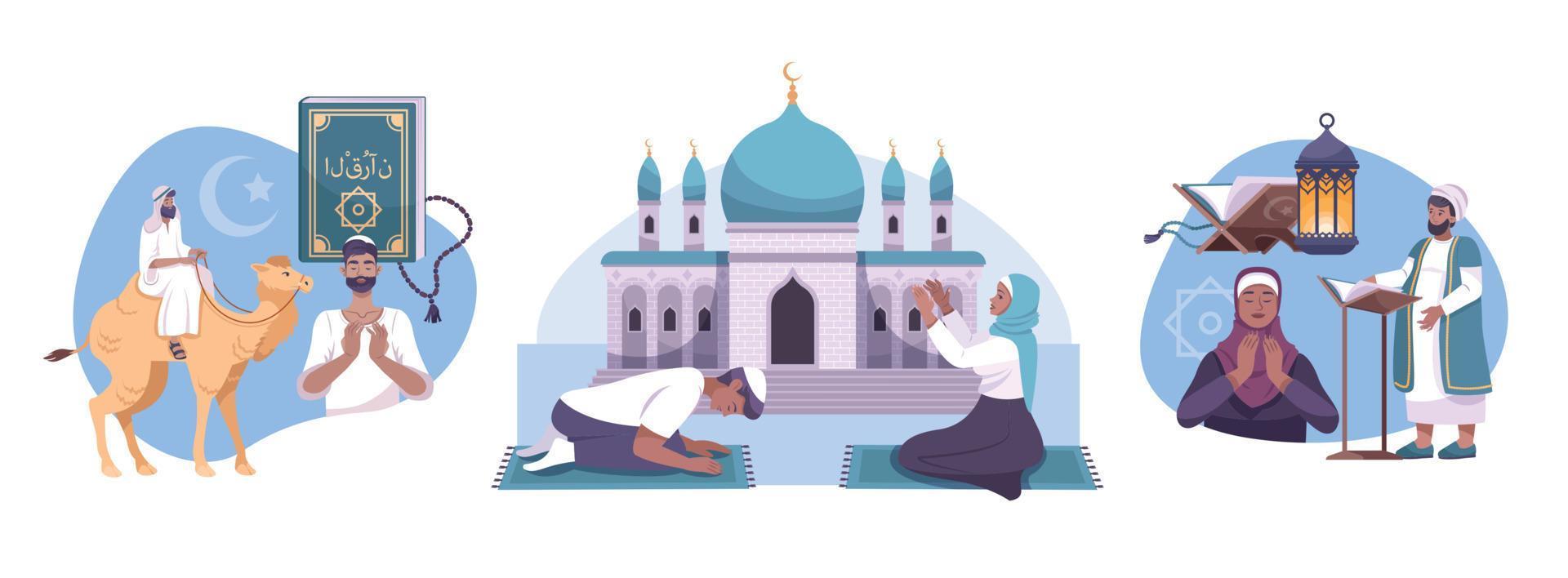 Islam Flat Compositions Set vector