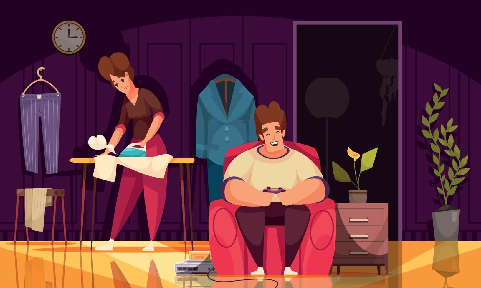 Family Daily Routine Cartoon Composition vector