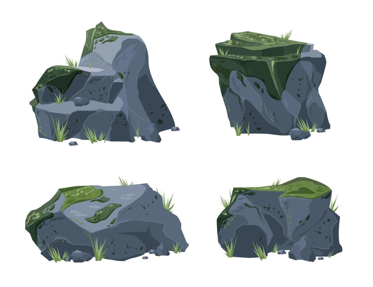 Rocks Moss Realistic Set vector