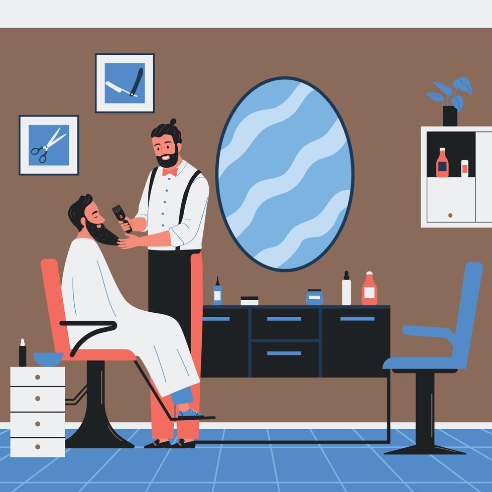 composición de peinado de barba de peluquería vector