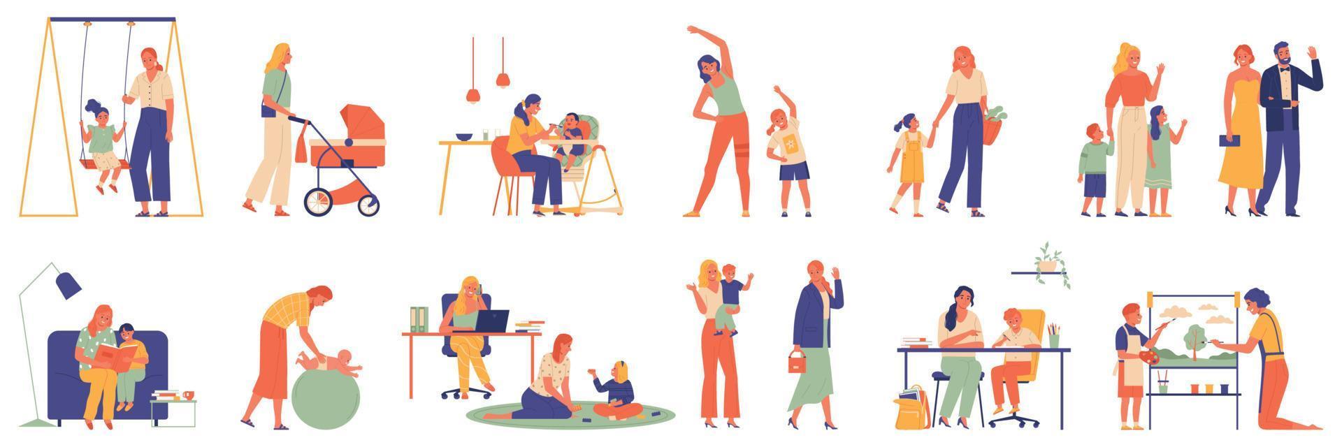 Babysitter Color Icon Set vector