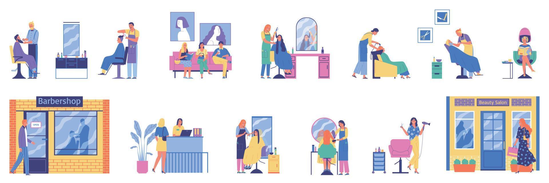 Barbershop Color Icons Collection vector