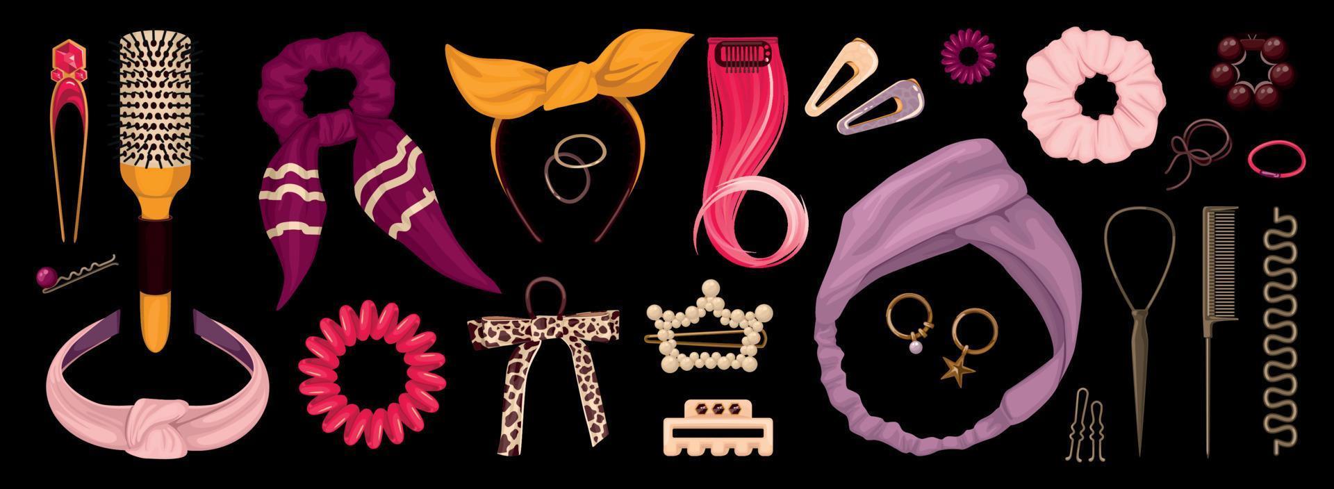 Hairdressers Accessories On Black Background vector