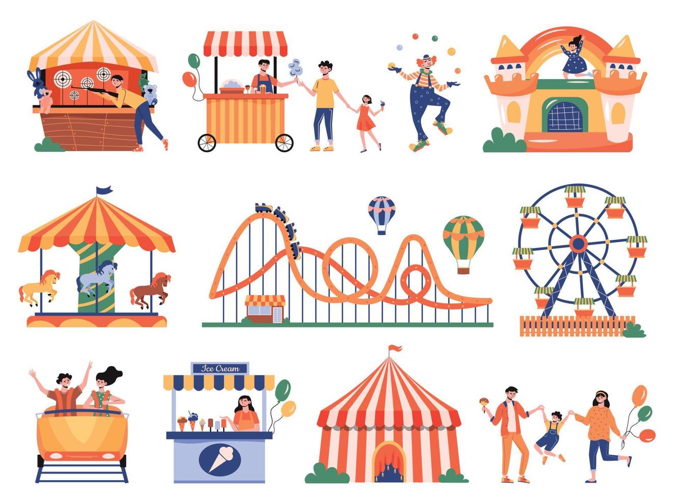 Amusement Park Icons Collection vector