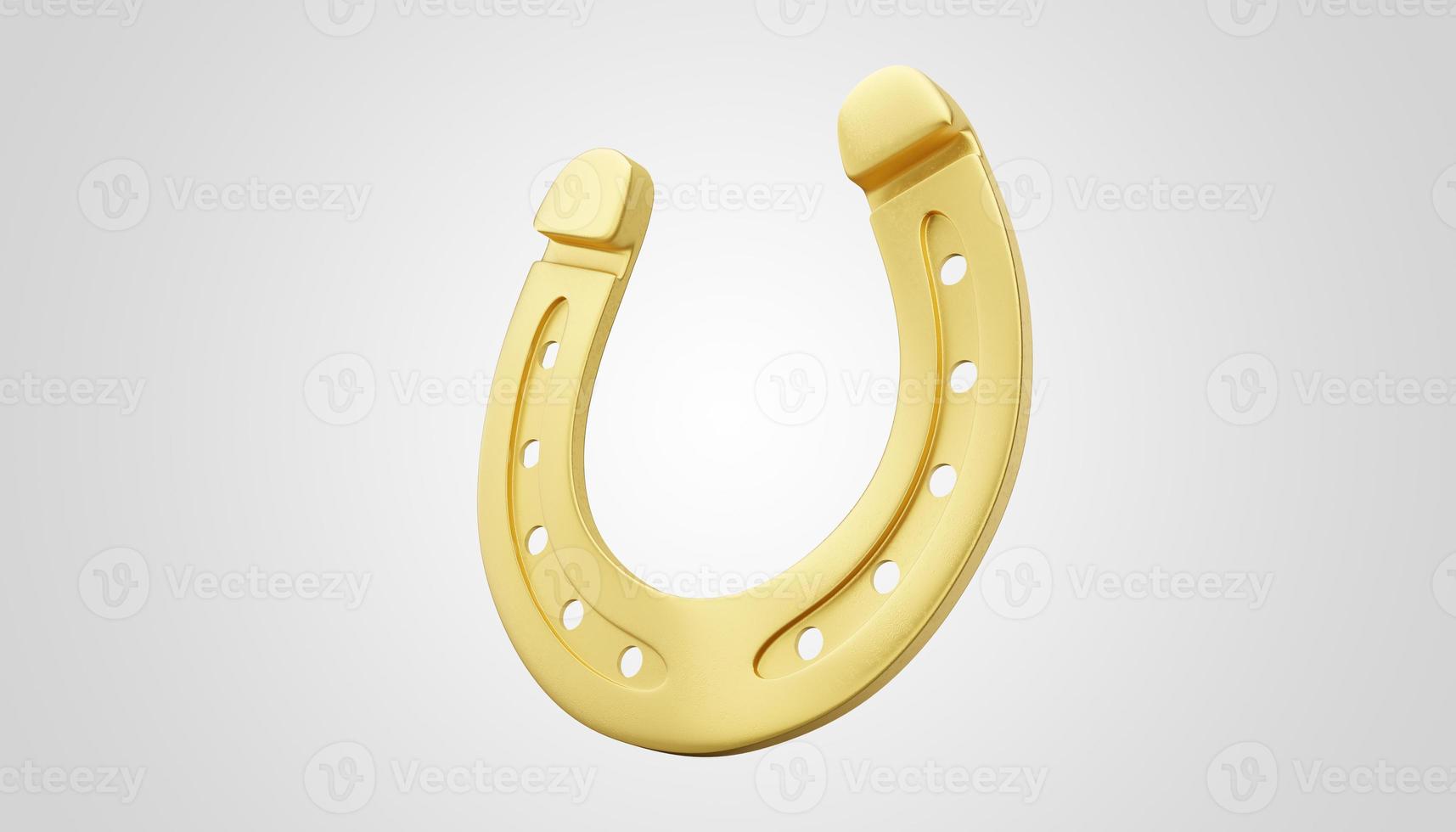 Horseshoe with lucky clover on white background. 3d illustration photo