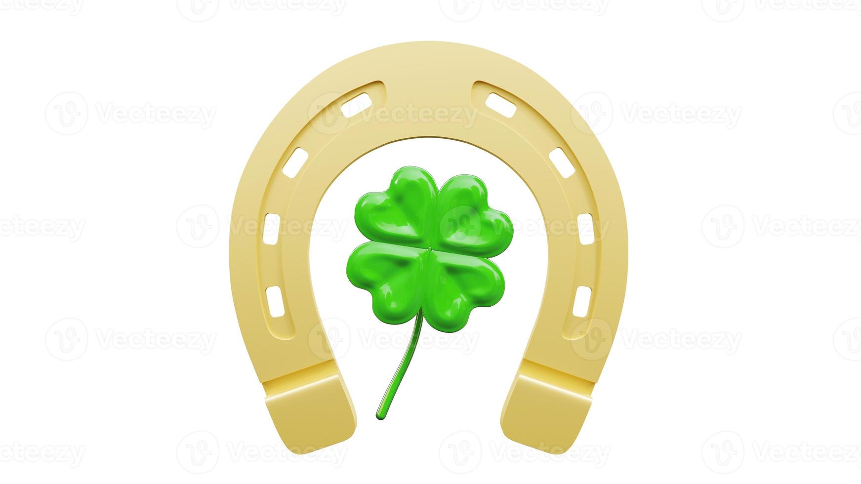 Horseshoe with lucky clover on white background. 3d illustration photo