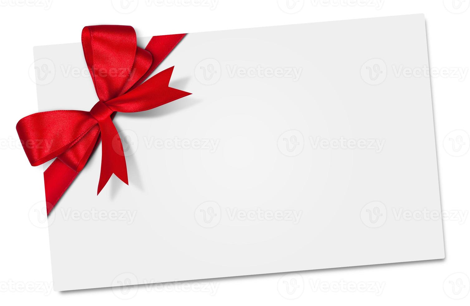 Gift card note with ribbon on isolated background photo