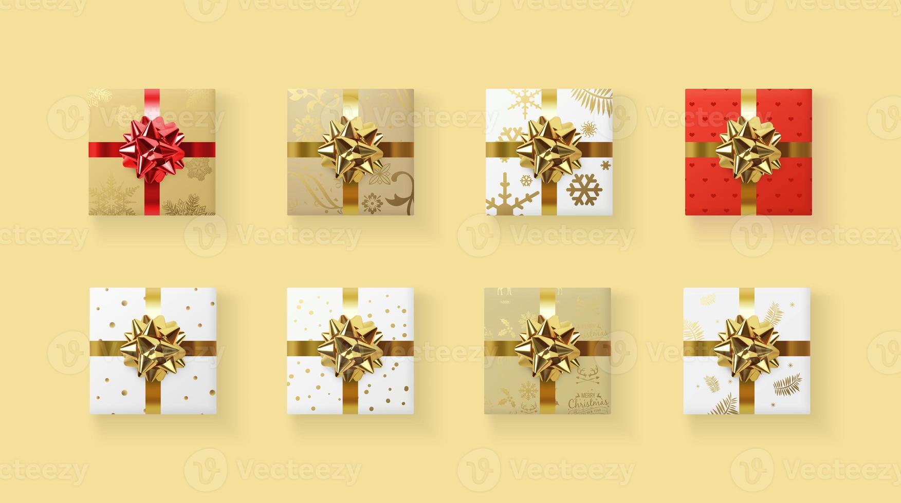 Christmas gift boxes and copy space. Christmas background. 3d illustration. photo