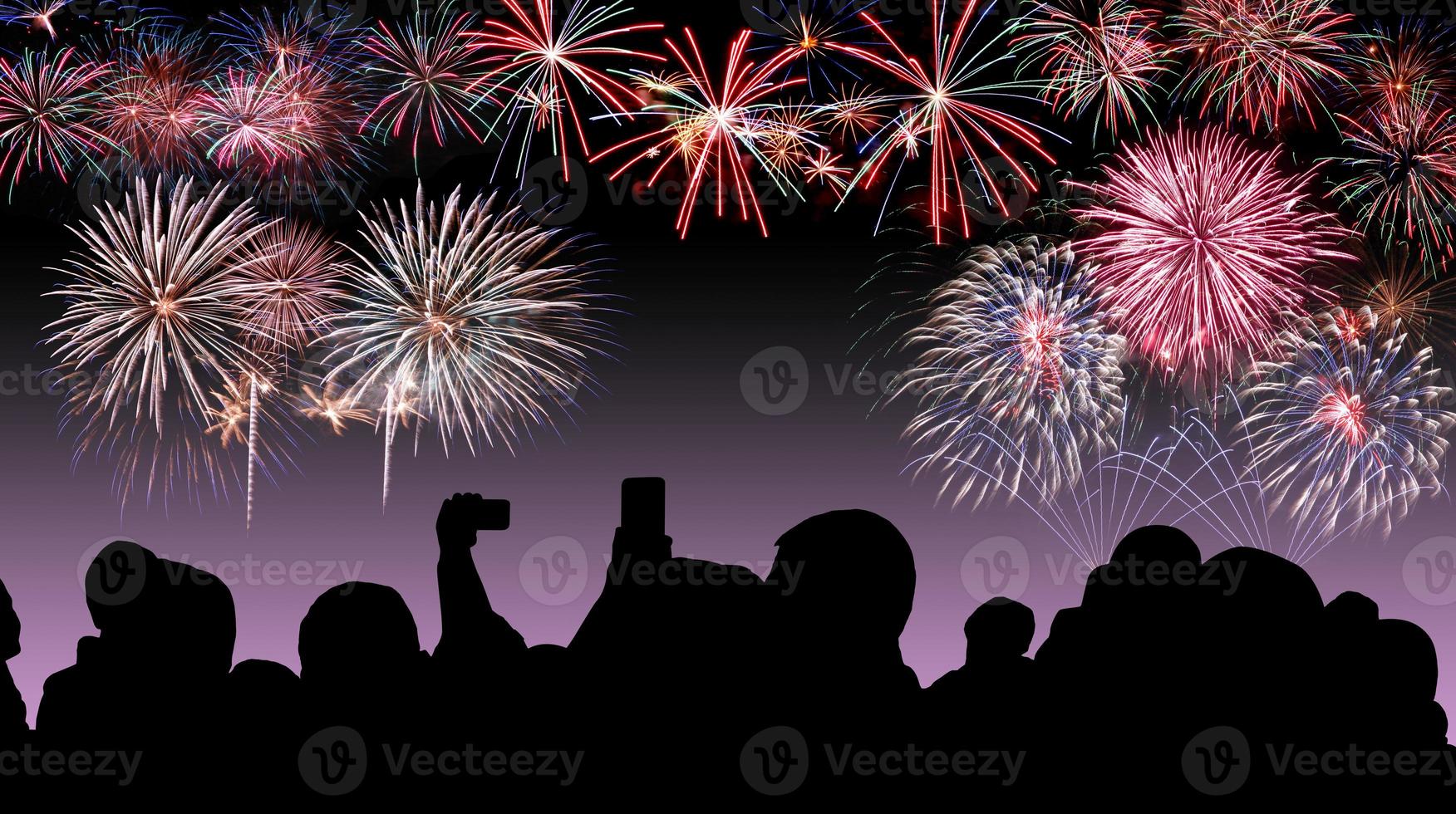 Abstract colored firework on dark sky. Celebration and anniversary concept photo