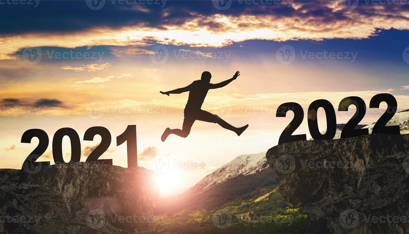 Happy New Year Background. Successful jump to the year 2022. photo