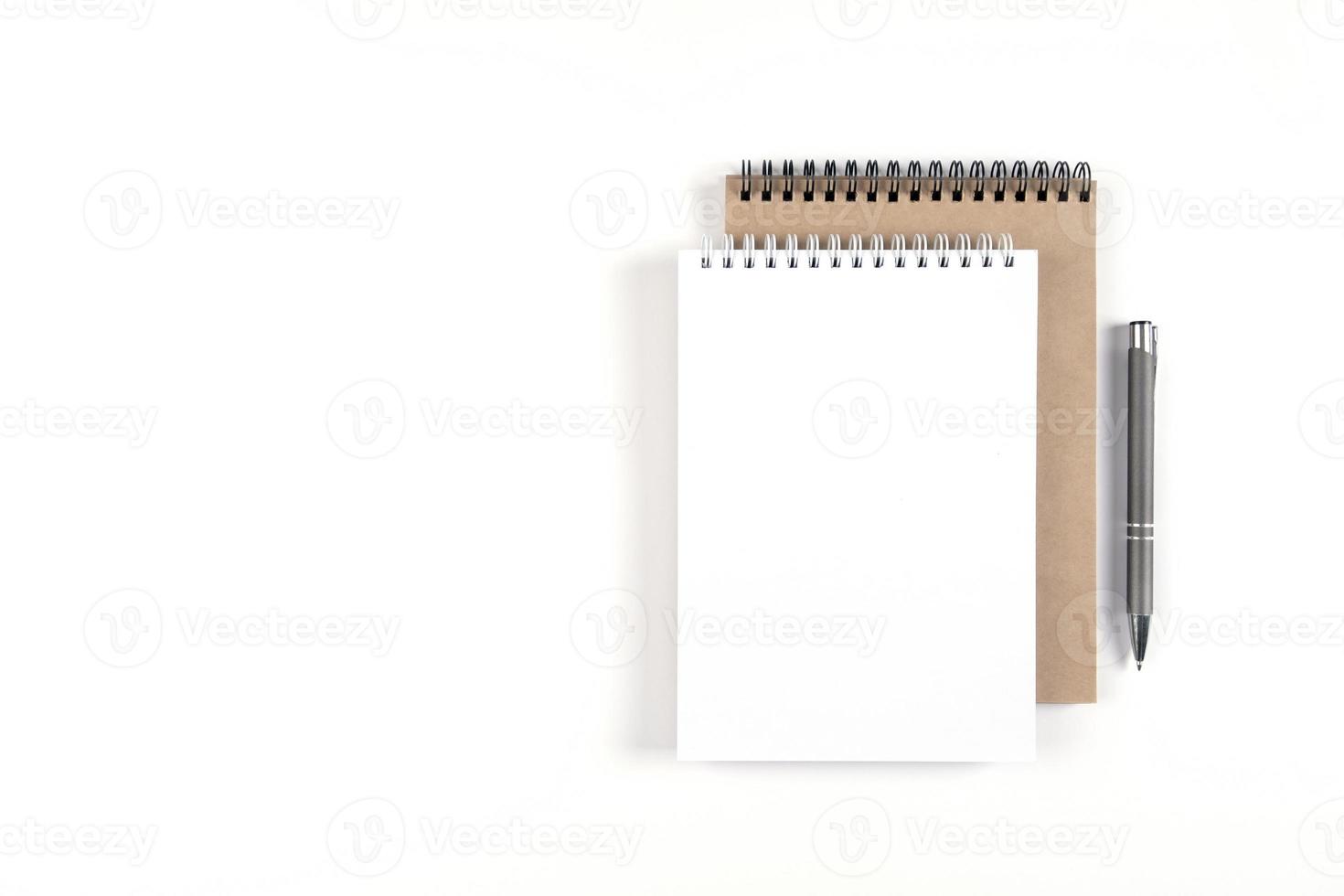 Two blank spiral notepads and pen photo