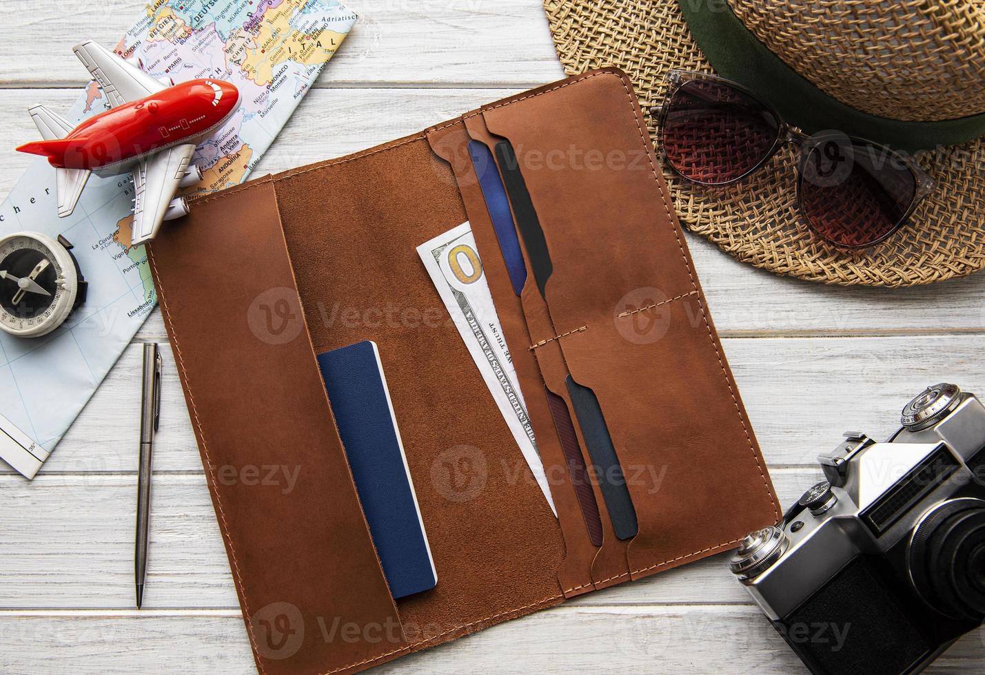 Brown leather travel organizer photo