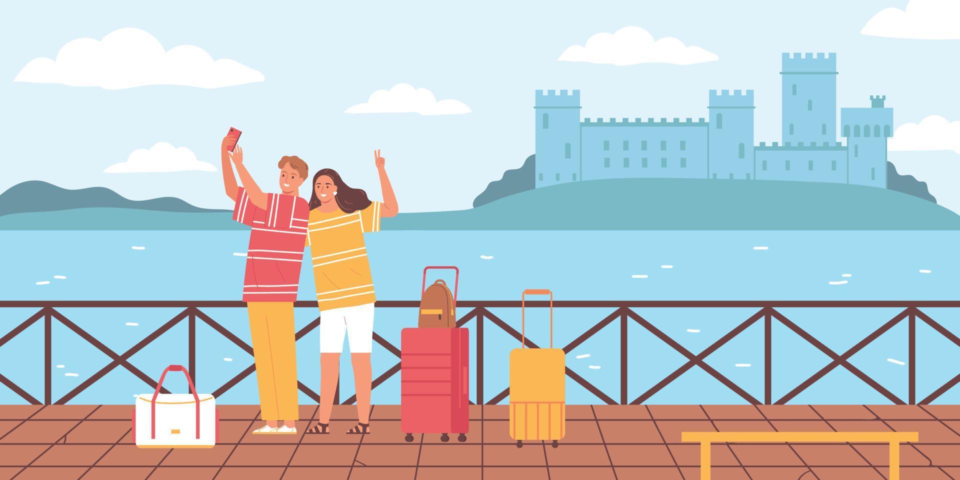 Loving Couple Sightseeing Composition vector