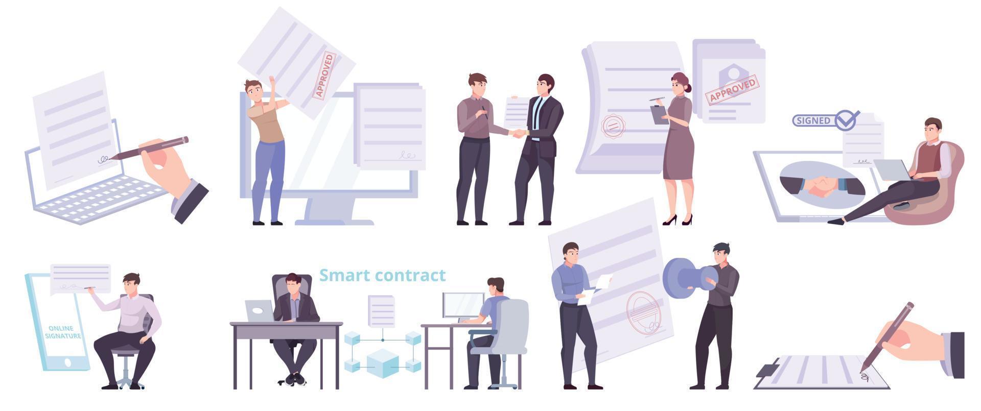 Contract Signing Icon Set vector