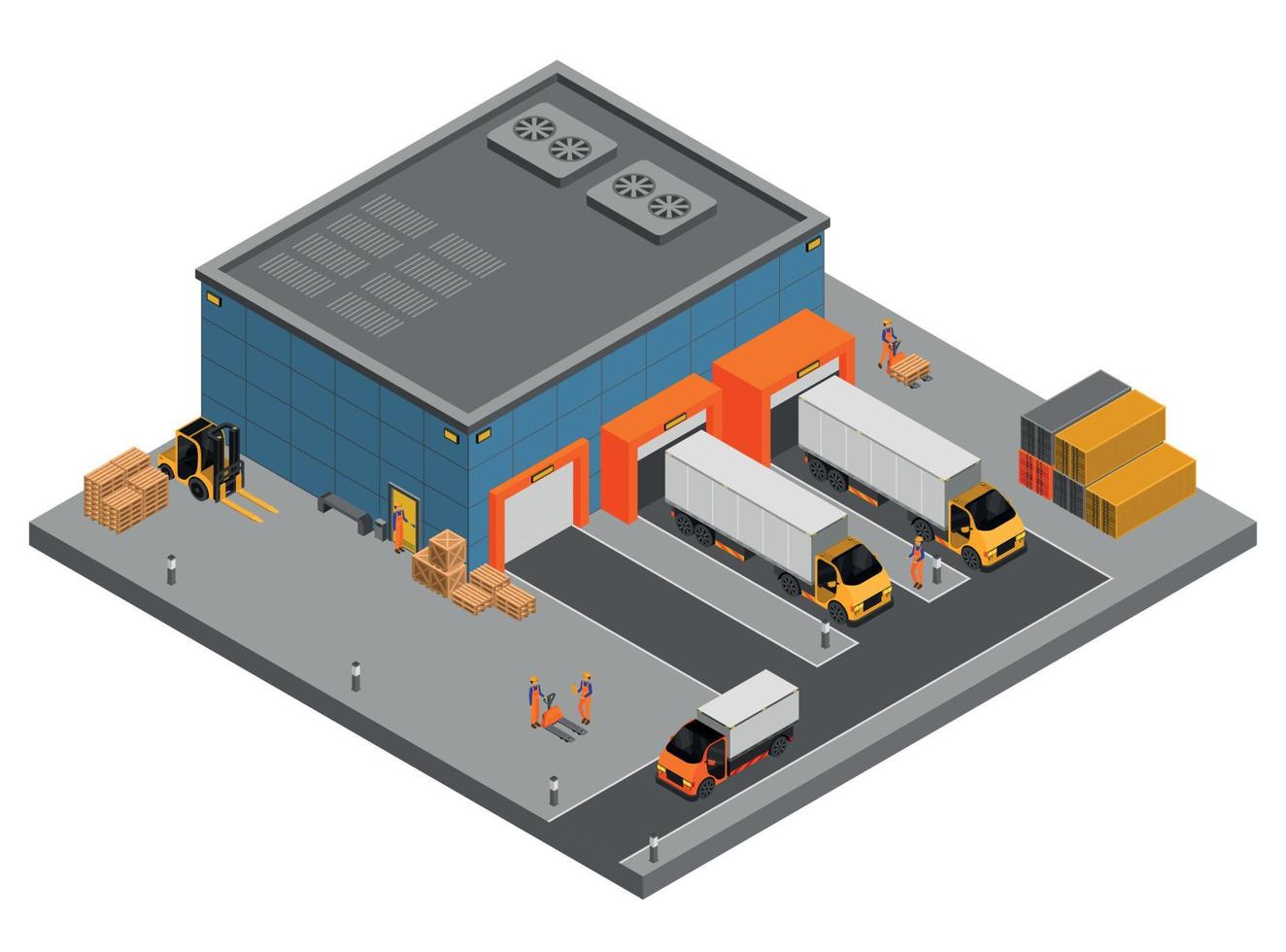 Isometric Warehouse Trucks Composition vector