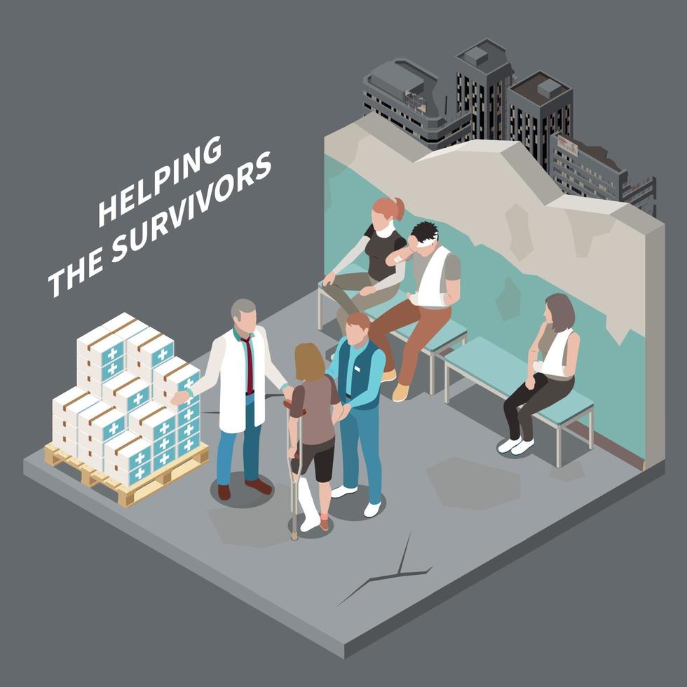 Helping The Survivors Isometric Background vector