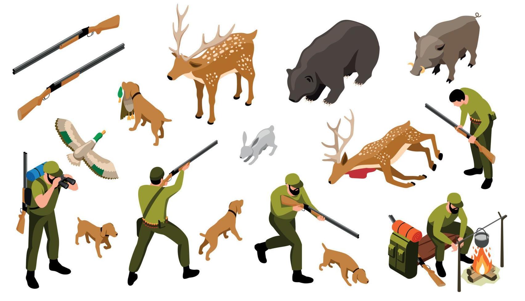 Hunting Isometric Set vector