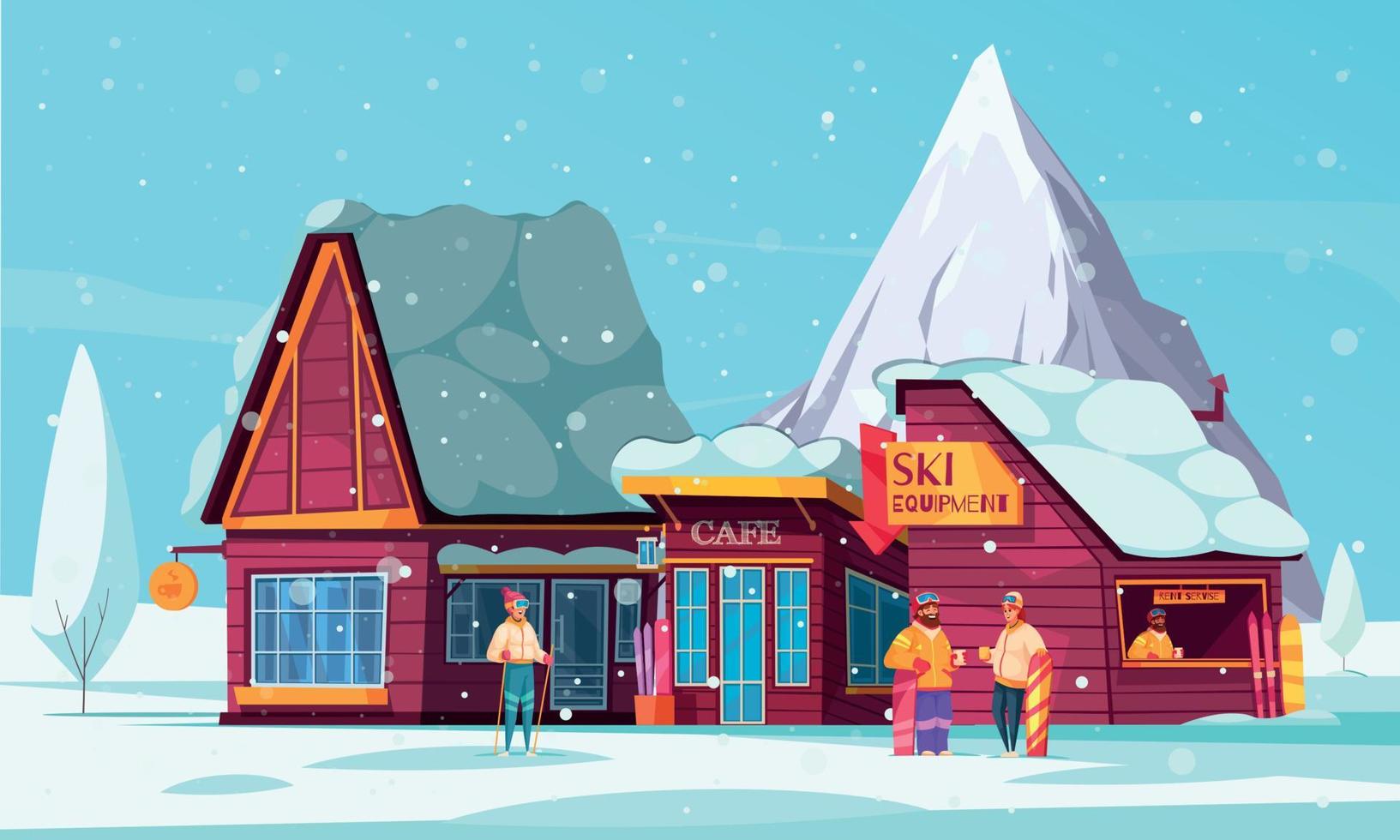 Winter Ski Resort Cartoon Composition vector