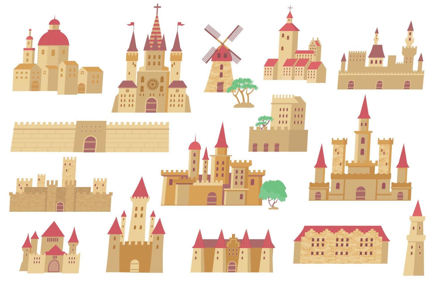 Medieval Buildings Flat Set vector