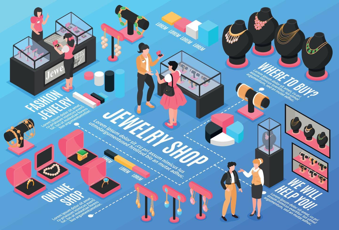 Isometric Jewelry Flowchart vector