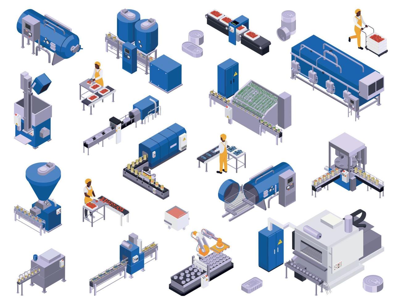 iconos de producción de alimentos enlatados vector