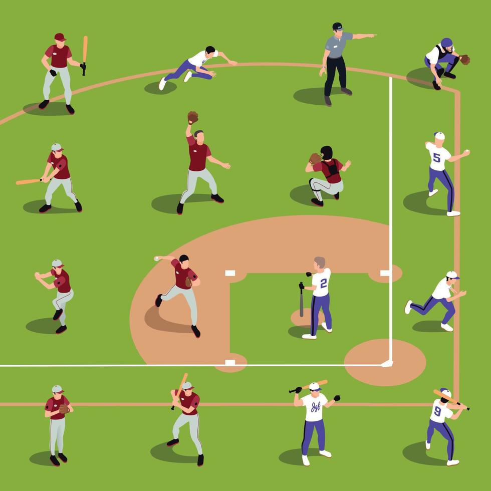 Baseball Players Isometric Composition vector