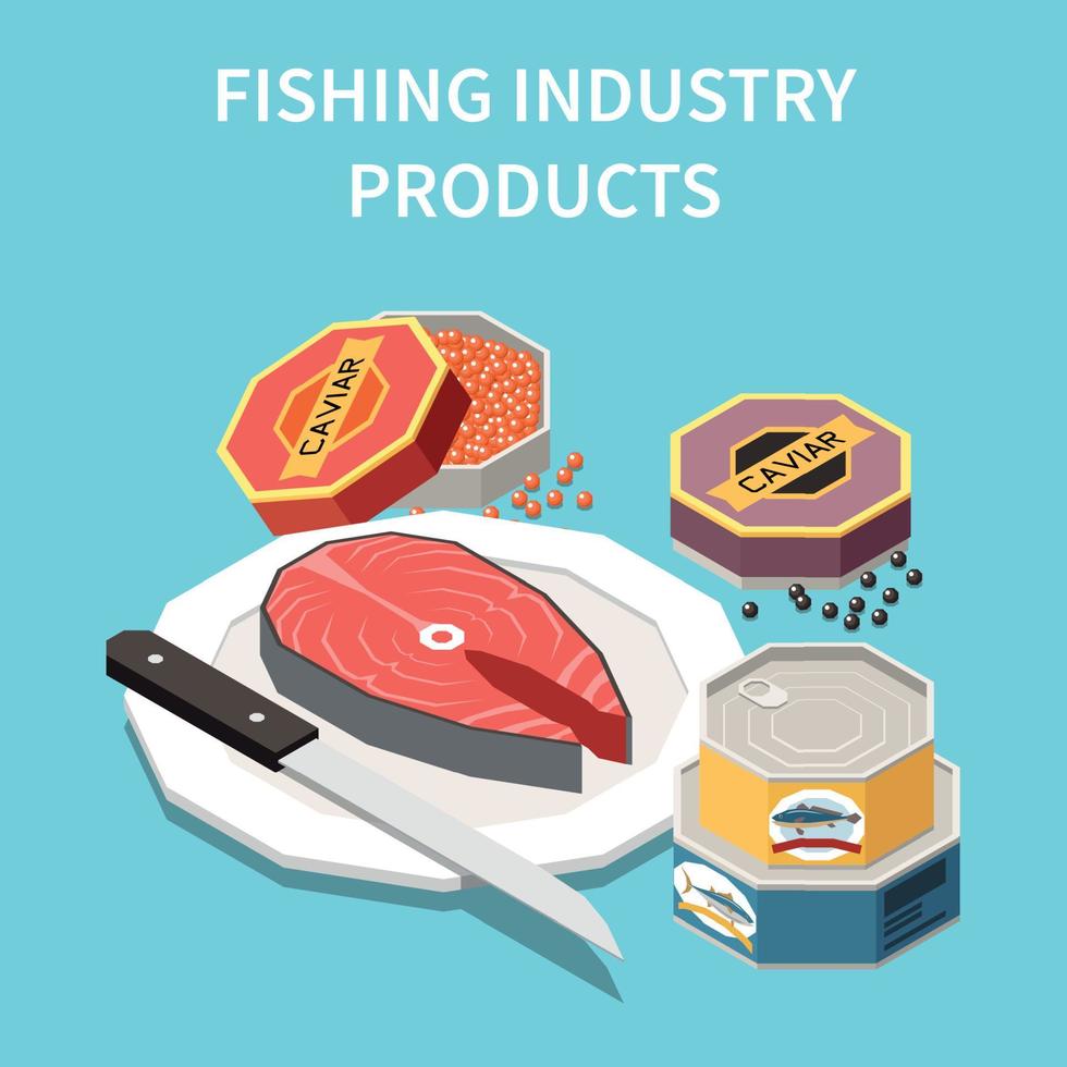 Seafood Products Isometric Poster vector