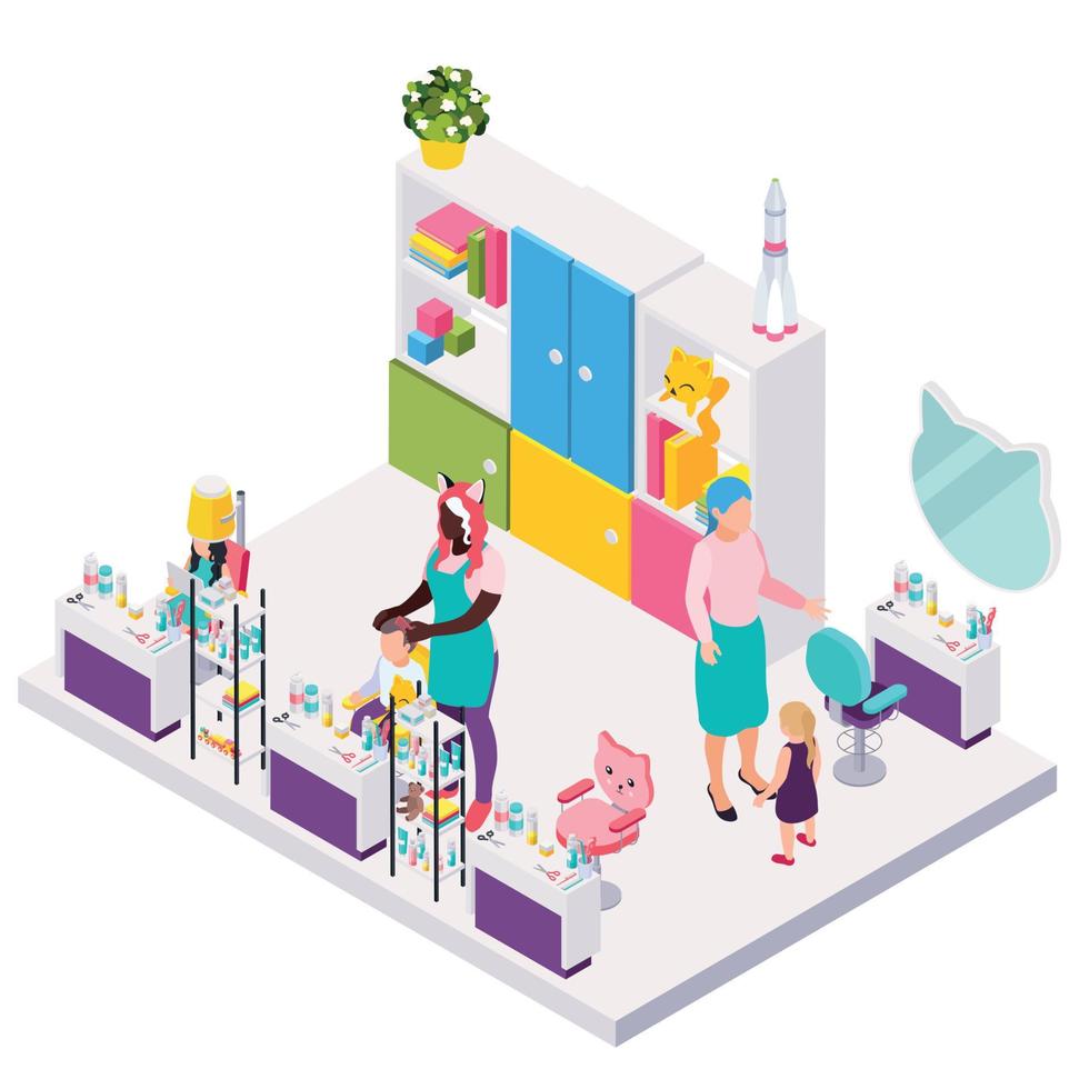 Children Hairdresser Isometric Composition vector