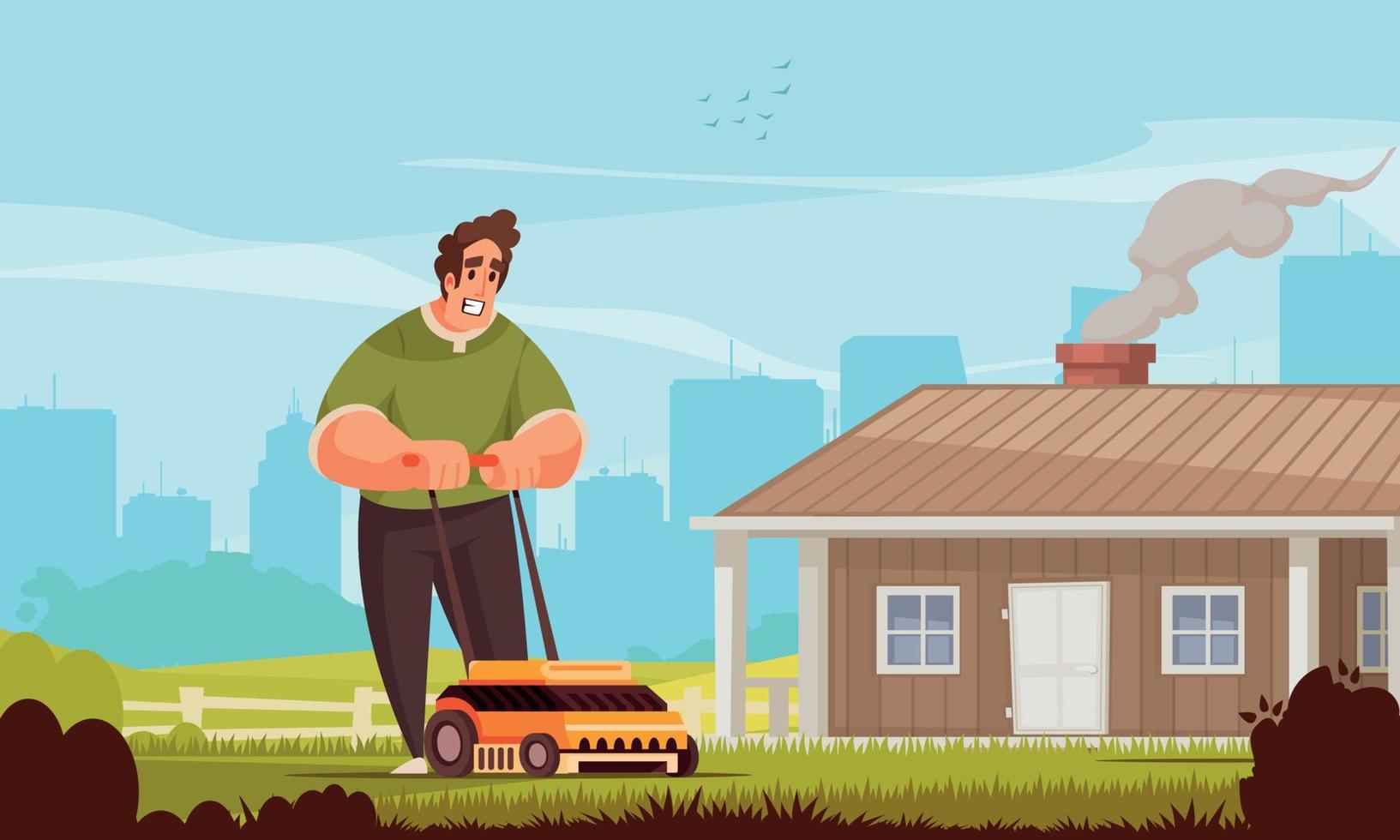 Mowing Lawn Illustration vector