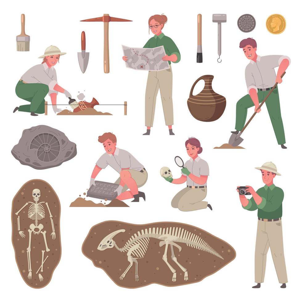 Archaeology Cartoon Icon Set vector