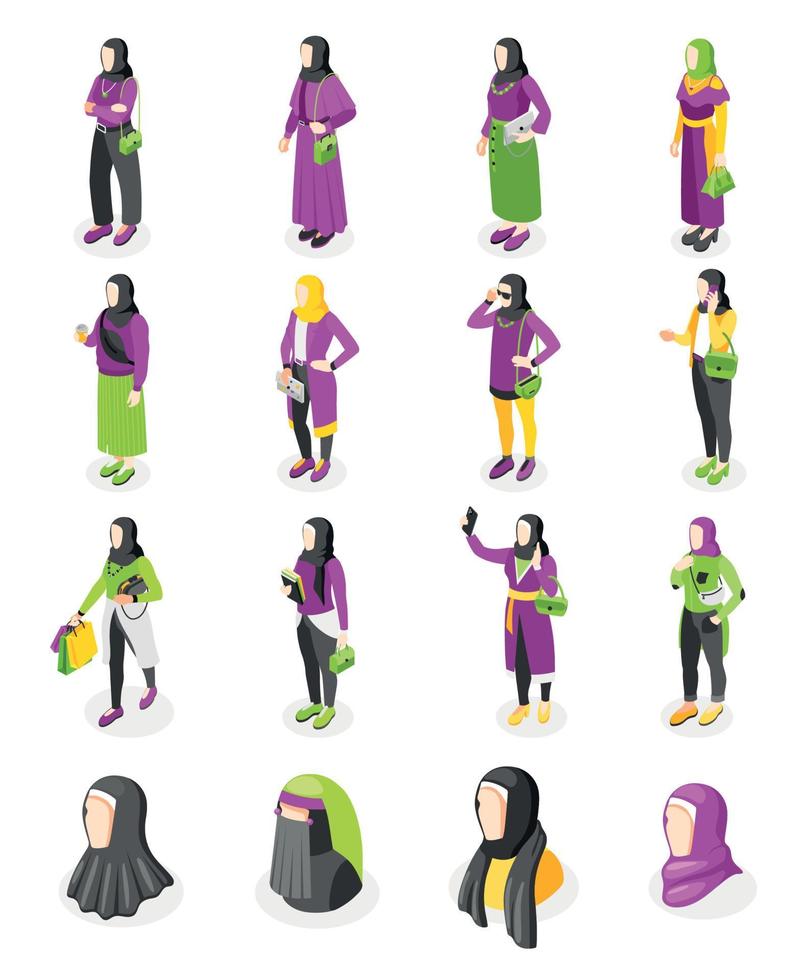 Hijab Isometric Icons vector