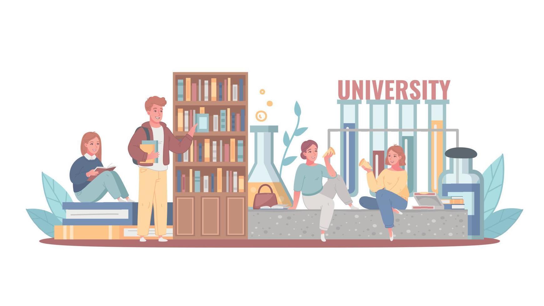 College University Cartoon Concept vector