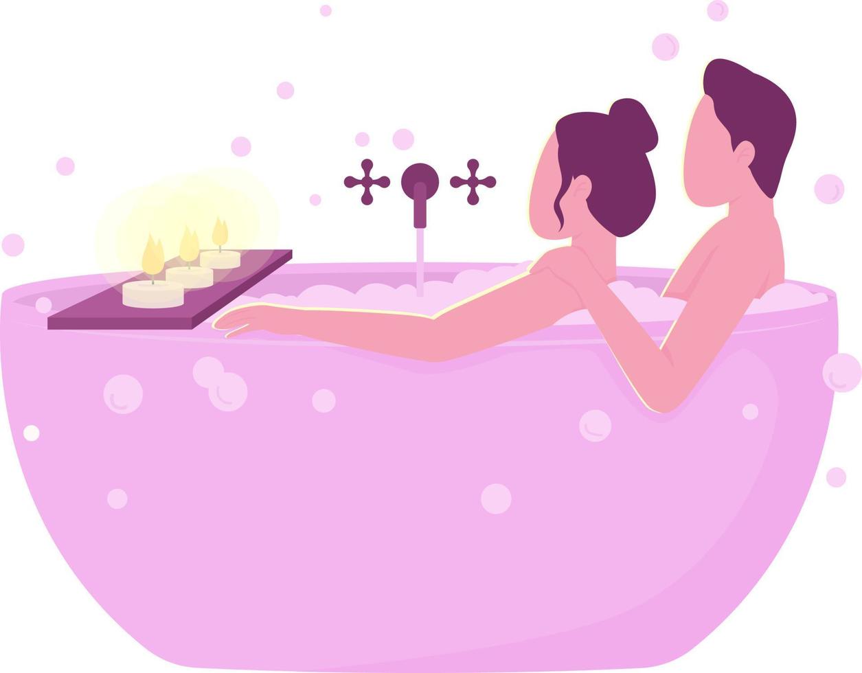 Couple taking bath semi flat color vector characters