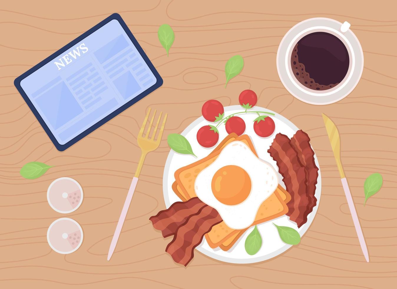 Home breakfast routine flat color vector illustration