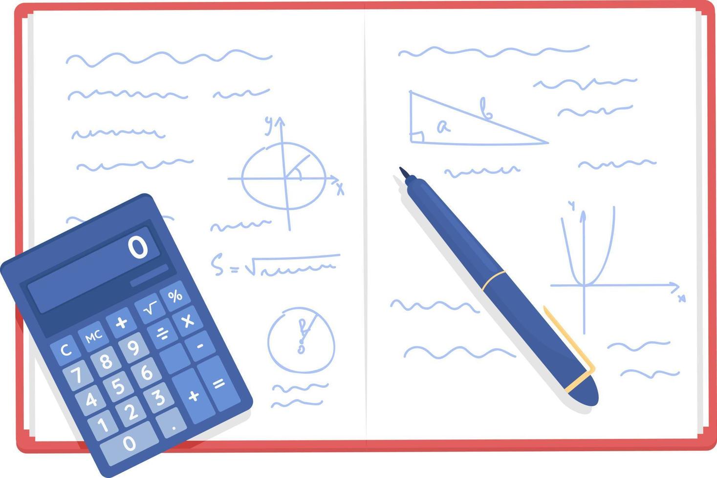 Open textbook with math semi flat color vector object