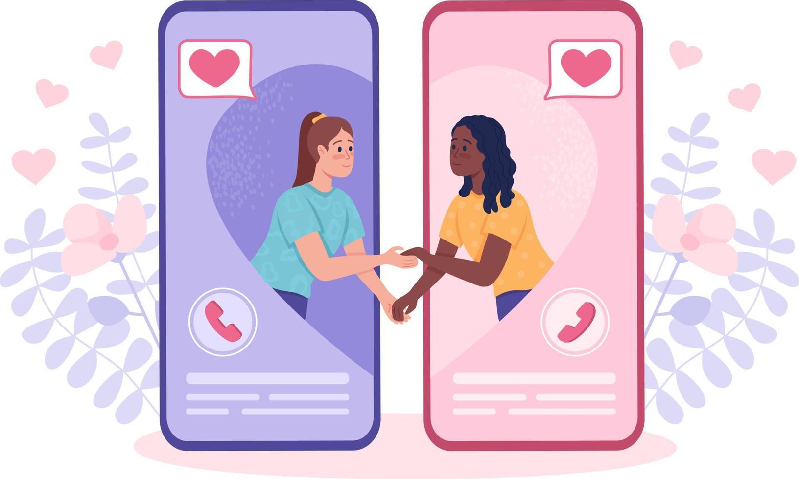 Online communication with partner flat concept vector illustration