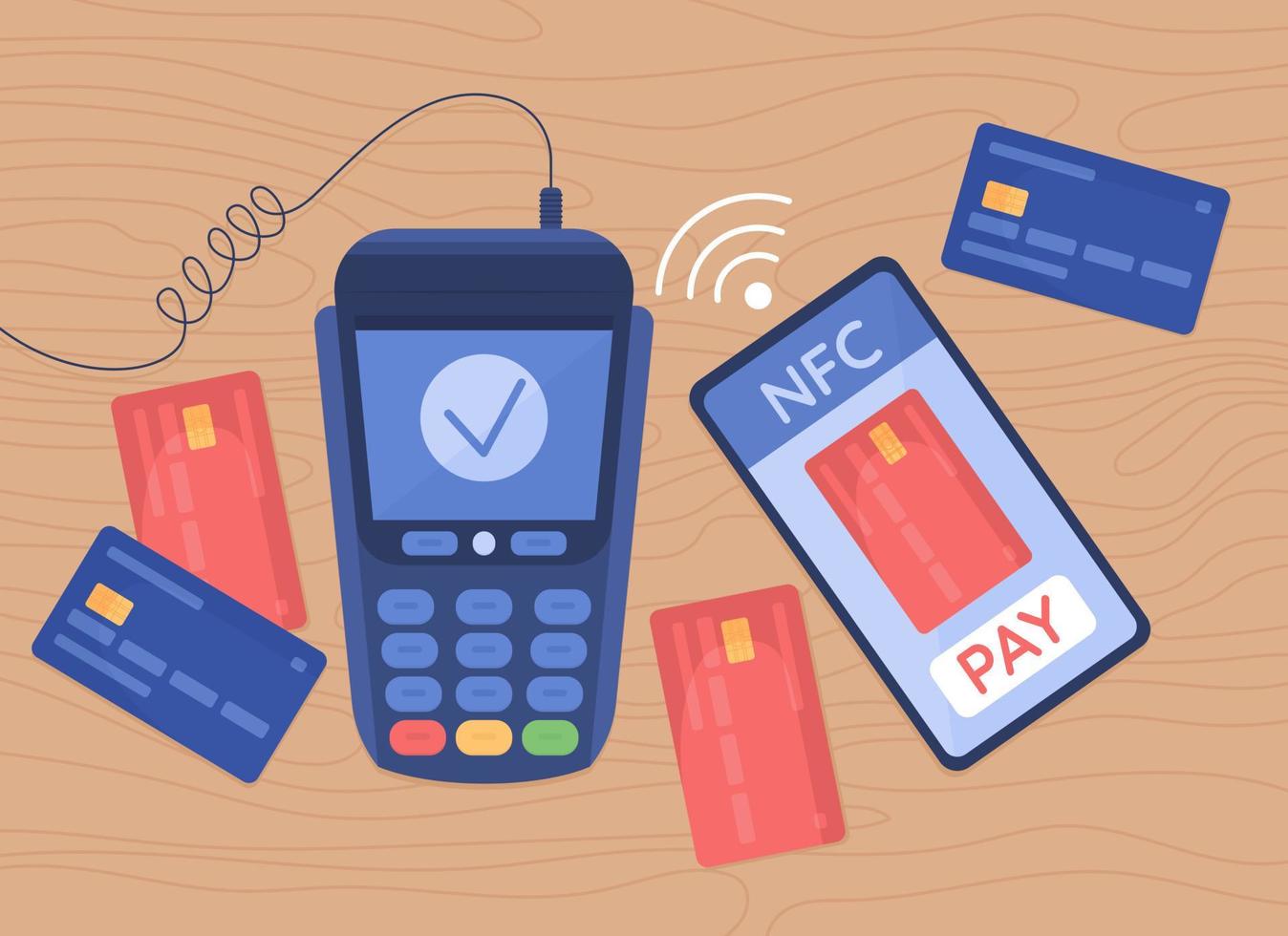 Contactless payment flat color vector illustration