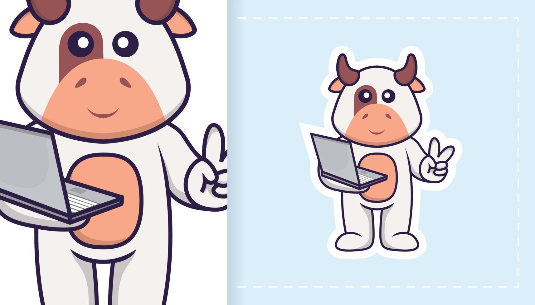 Cute cow mascot character. Can be used for stickers, patches, textiles, paper. Vector illustration