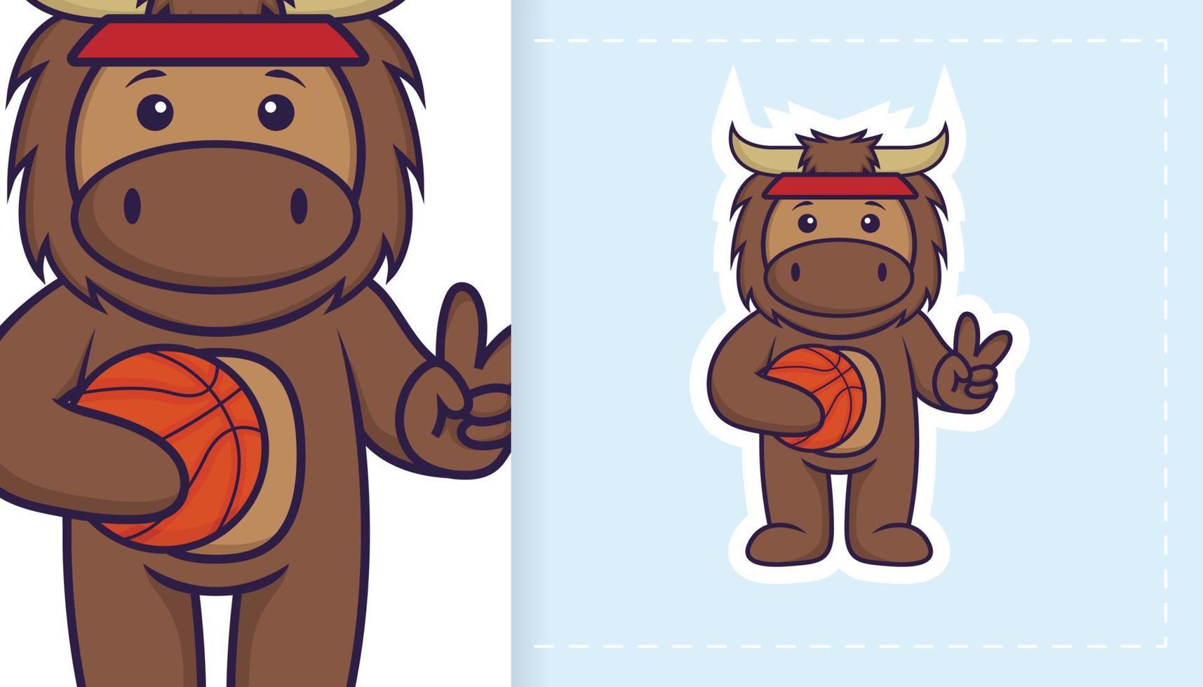 Cute bull mascot character. Can be used for stickers, patches, textiles, paper. Vector illustration