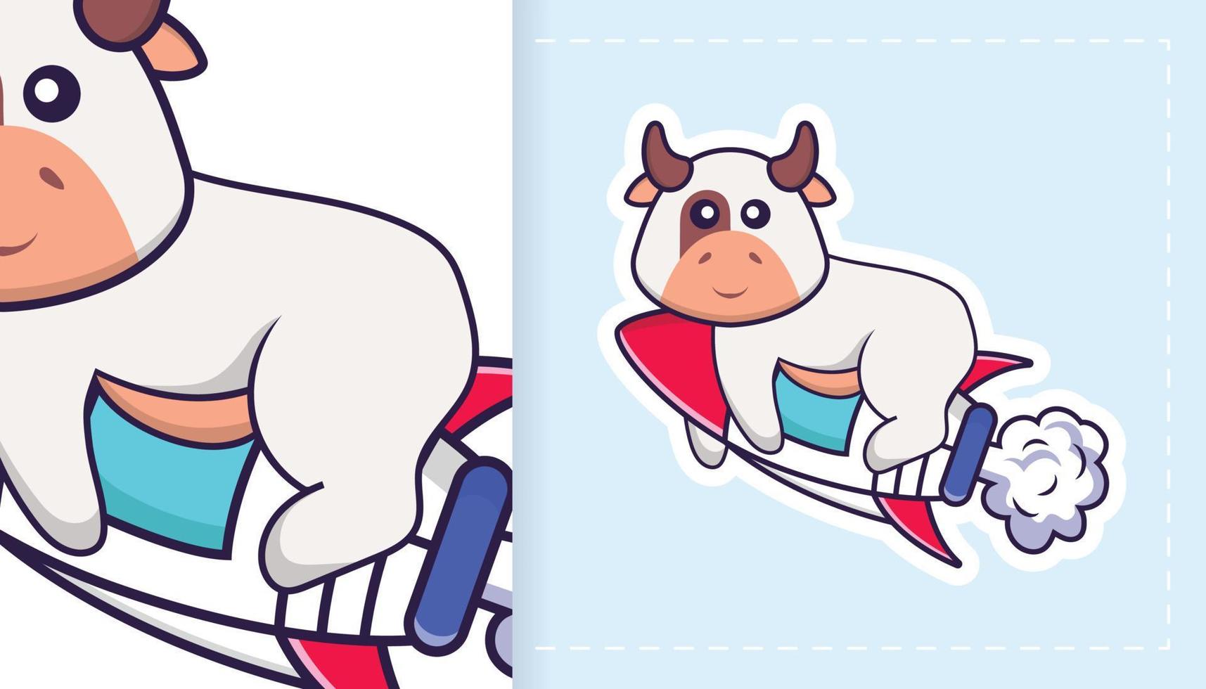 Cute cow mascot character. Can be used for stickers, patches, textiles, paper. Vector illustration