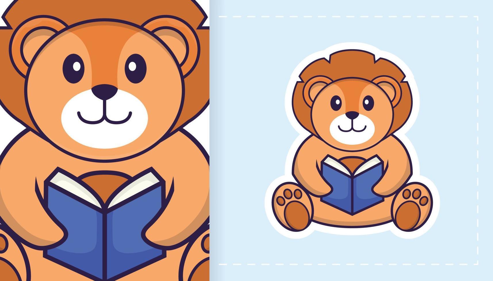 Cute lion mascot character. Can be used for stickers, patches, textiles, paper. Vector illustration