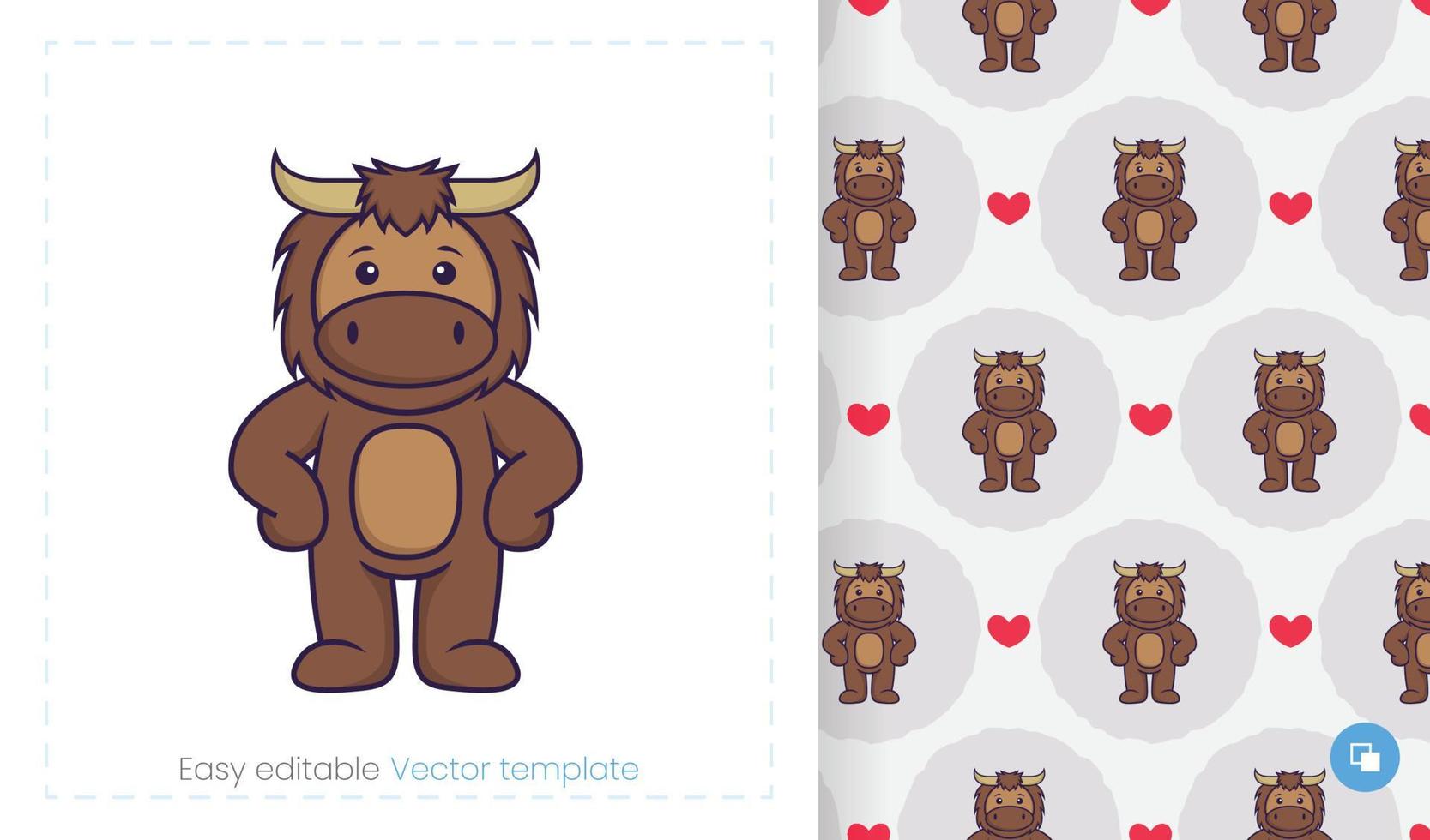Cute bull mascot character. Can be used on stickers, patches, textiles, paper, cloth and others. vector