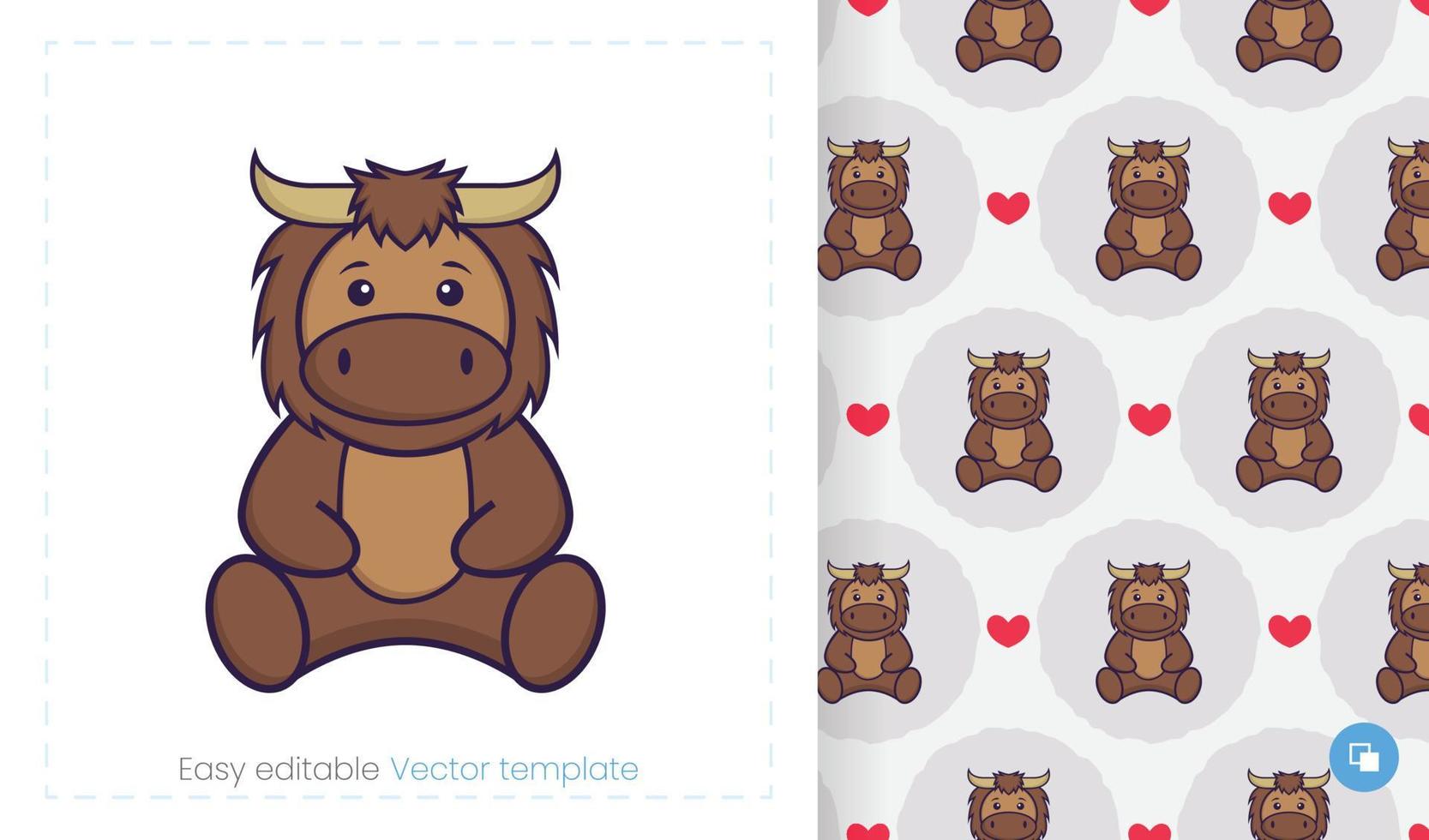 Cute bull mascot character. Can be used on stickers, patches, textiles, paper, cloth and others. vector