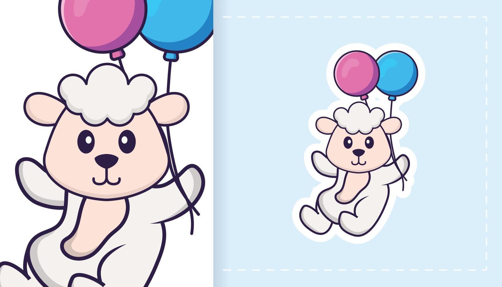 Cute sheep mascot character. Can be used for stickers, patches, textiles, paper. Vector illustration