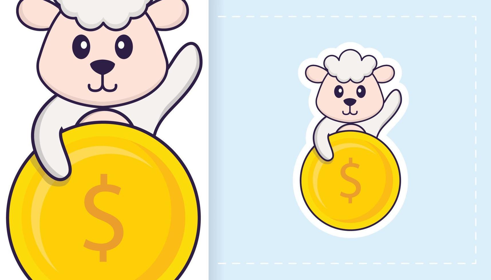 Cute sheep mascot character. Can be used for stickers, patches, textiles, paper. Vector illustration