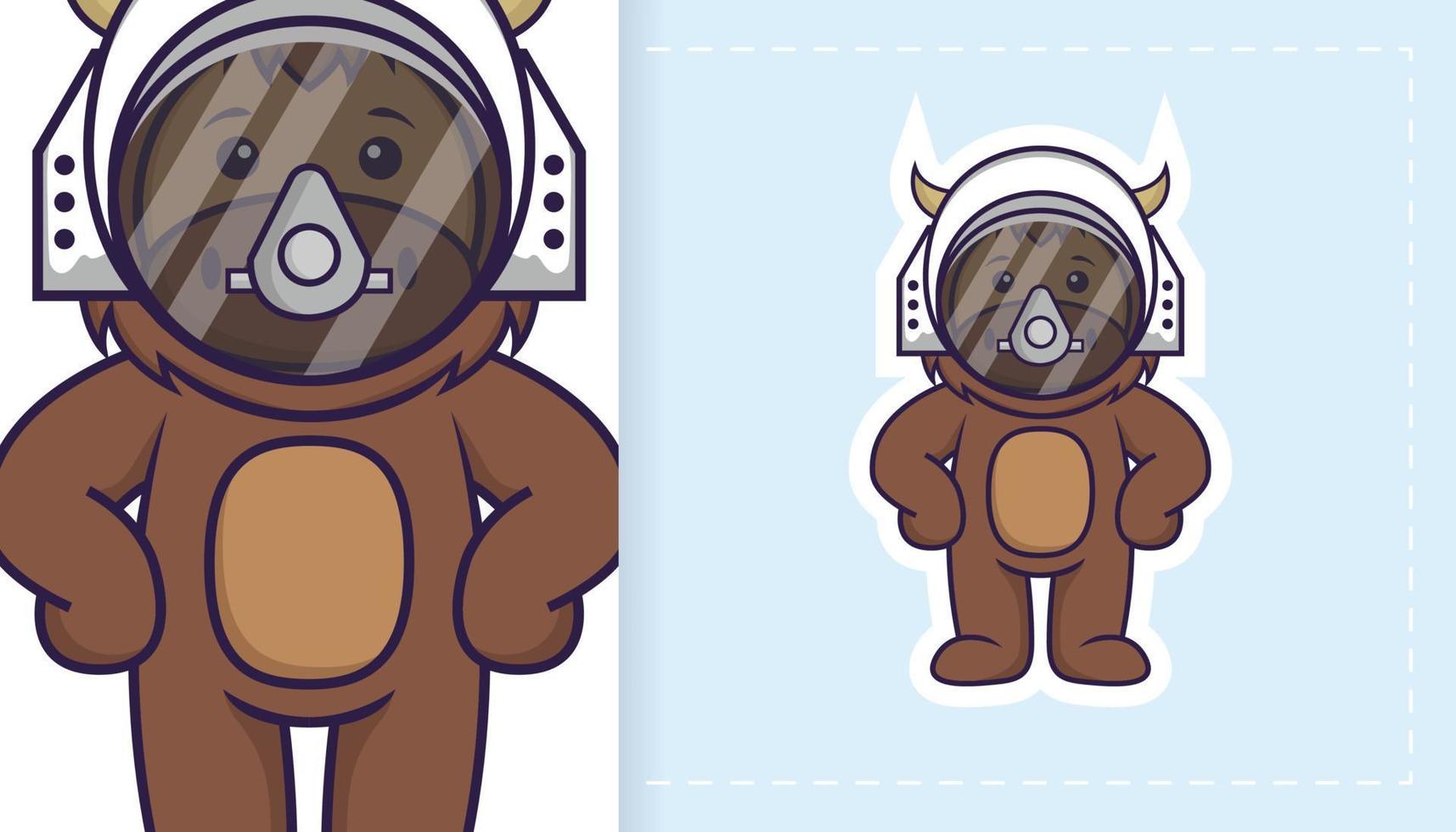Cute bull mascot character. Can be used for stickers, patches, textiles, paper. Vector illustration